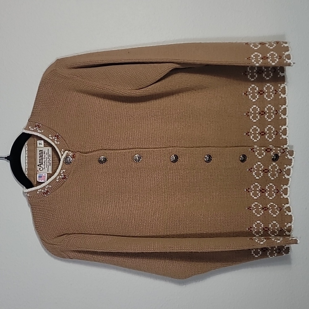 Vintage Amana Scandinavian Button Up Cardigan Sweater Size S/M Nordic Knit